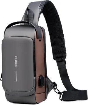 Anti Theft Sling Bag for Men Women, Password Anti-theft Crossbody Bag with USB Charging Port Waterproof Shoulder Bag Crossbody Sling Backpack for Hiking Cycling Running Travel