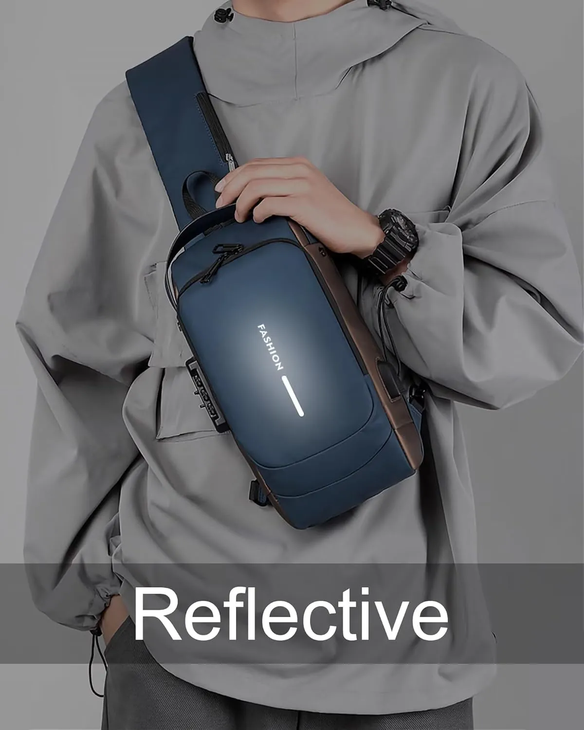 Anti Theft Sling Bag for Men Women, Password Anti-theft Crossbody Bag with USB Charging Port Waterproof Shoulder Bag Crossbody Sling Backpack for Hiking Cycling Running Travel