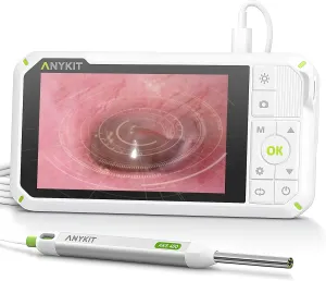 Anykit Digital Otoscope with Gyroscope, 4-inch IPS Screen, HD Ear Camera, 3.9mm Waterproof Ear Scope with 6 Lights, Earwax Removal Tool, 32GB Card, Supports Photo and Video Recording
