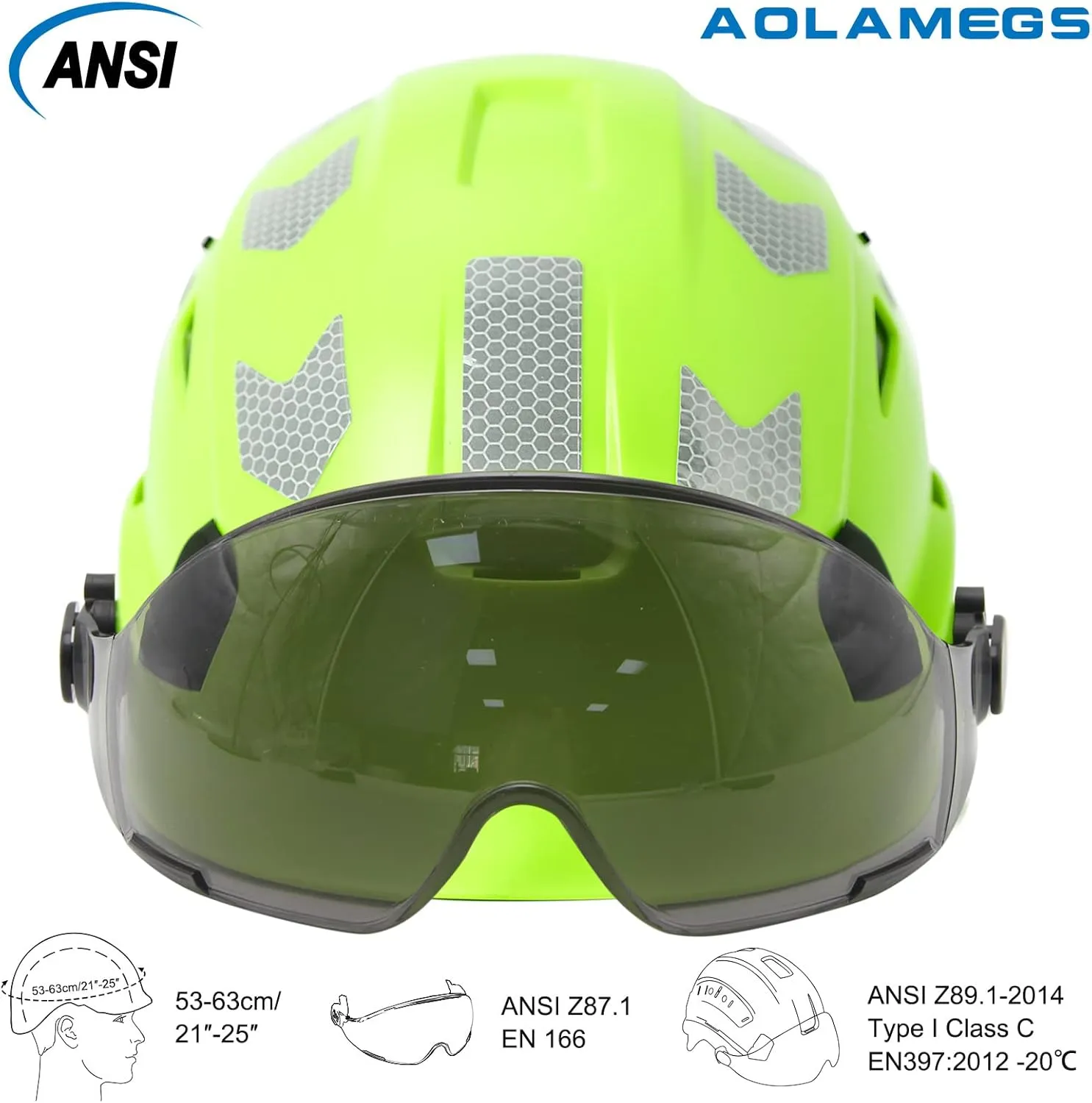 AOLAMEGS Construction Safety Hard Hat - ANSI Z89.1 Type Ι OSHA Approved Safety Helmets with Chin Straps Lightweight Reflective Vented ABS Hard Hats For Men Women Industrial Workwear 6-point Suspension