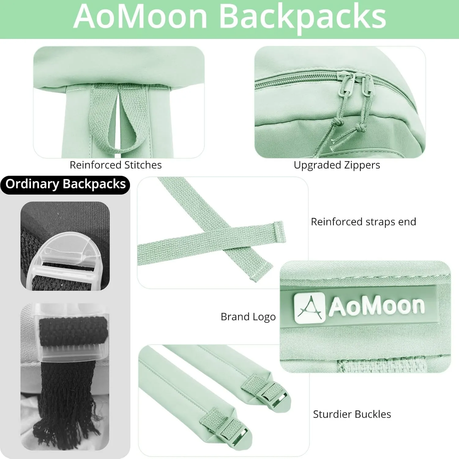 AoMoon Kawaii Backpack Lovely Pastel Rucksack for Teen Girls Aesthetic Student Bookbags with Kawaii Pin and Cute Accessories (Light Green-C)