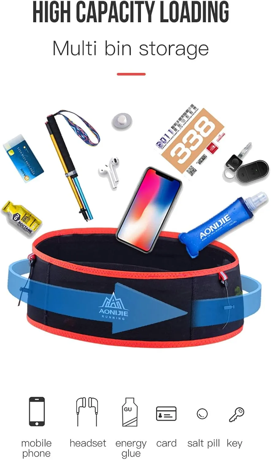 AONIJIE Hydration Belt Running Fanny Pack, with 250ml Soft Water Bottle Flask Phone Holder for Trailing Running Climbing Jogging Cycling Workout Fitness 3 Colors (Red, S/M)