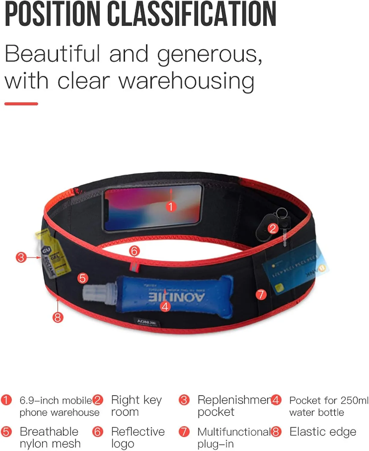 AONIJIE Hydration Belt Running Fanny Pack, with 250ml Soft Water Bottle Flask Phone Holder for Trailing Running Climbing Jogging Cycling Workout Fitness 3 Colors (Red, S/M)