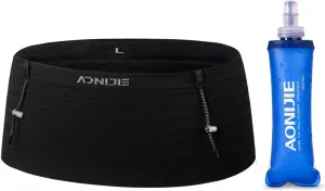 AONIJIE Running Belt with 250ml Soft Flask for Women and Men Lightweight & Non-slip Black Fanny Pack Fits All Size Phones Passport and More (Black with 250ml Soft Flask, XL)