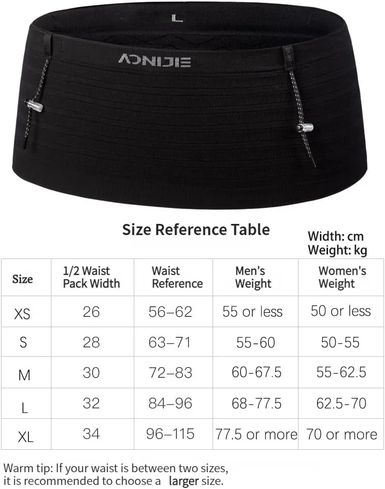 AONIJIE Running Belt with 250ml Soft Flask for Women and Men Lightweight & Non-slip Black Fanny Pack Fits All Size Phones Passport and More (Black with 250ml Soft Flask, XL)