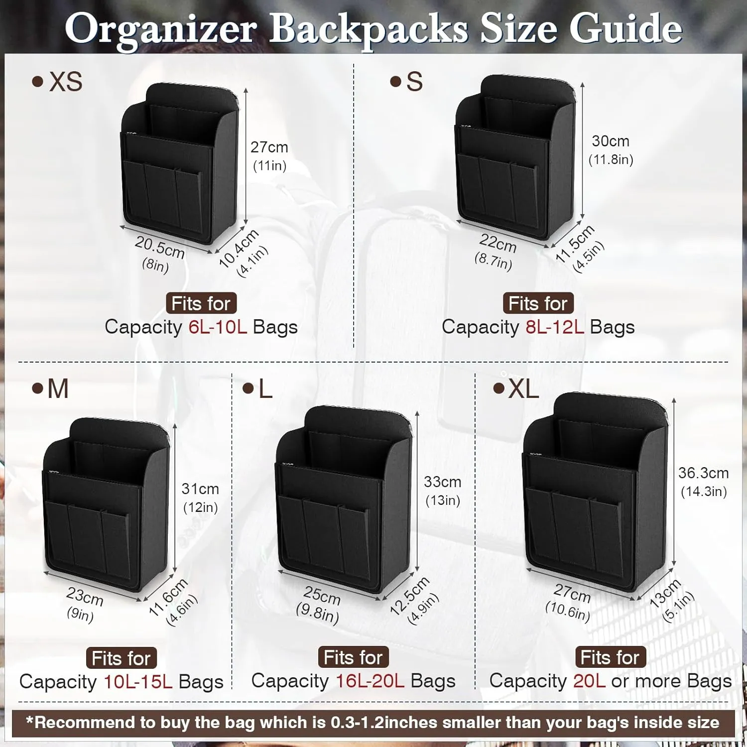 APSOONSELL Backpack Organizer Insert, Felt Bag Organizer for Rucksack Shoulder