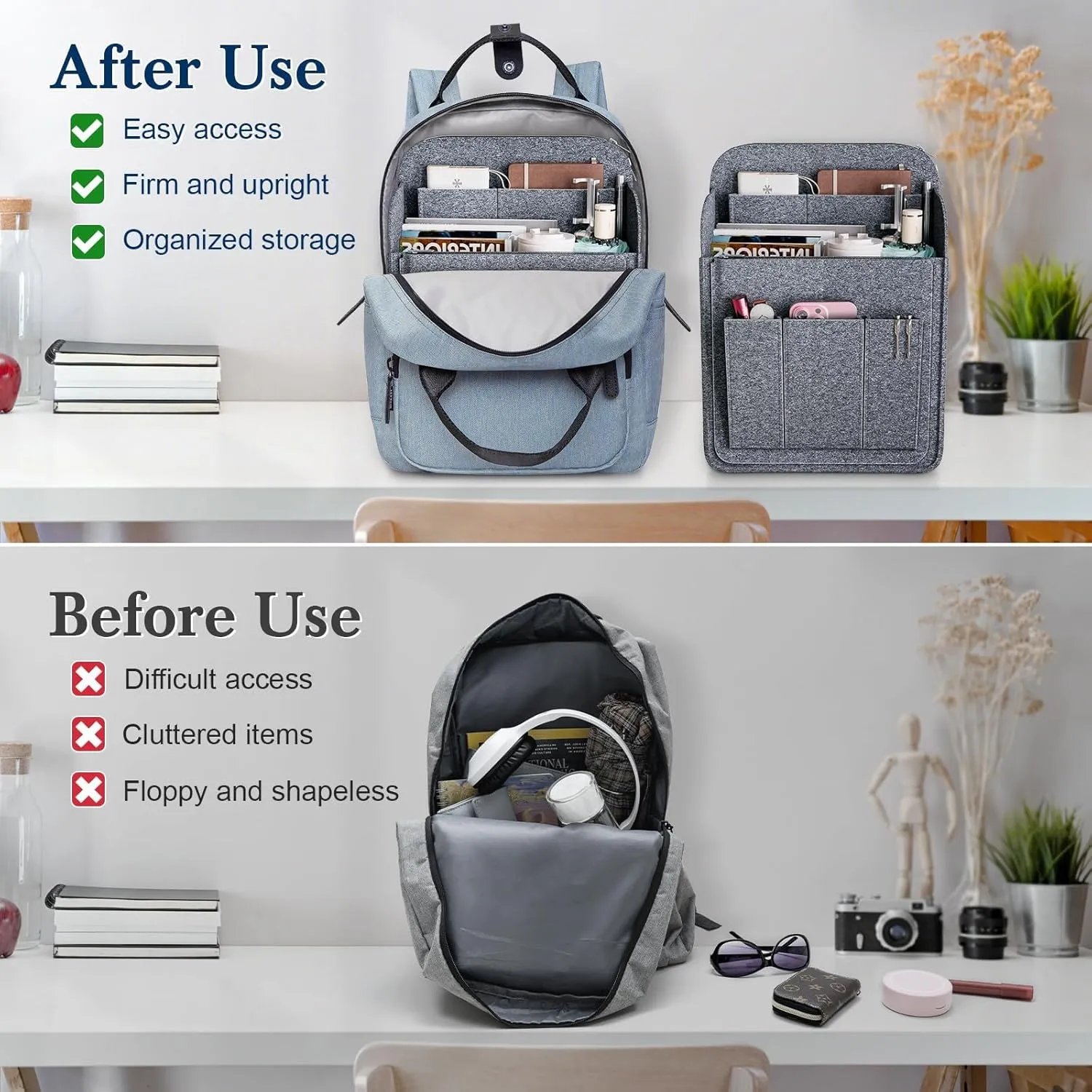 APSOONSELL Backpack Organizer Insert, Felt Bag Organizer for Rucksack Shoulder