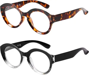 AQWANO Oversized Reading Glasses Women Trendy Large Stylish Round Designer Readers Computer Blue Light Blocking 0 100 125 150 175 200 225 250 275, 2 Pack 2.25