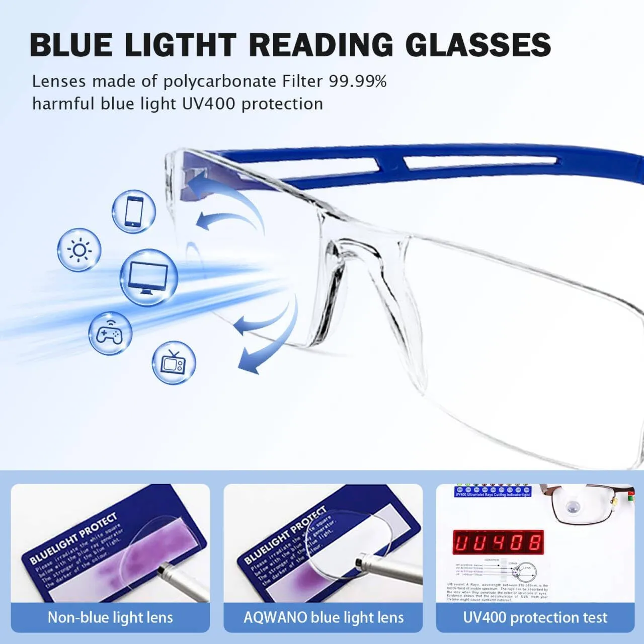 AQWANO Rimless Computer Reading Glasses Blue Light Blocking, 5 Pack Fashion Clear Frame Readers for Women Men Lightweight & Comfortable Anti Glare, 1.0