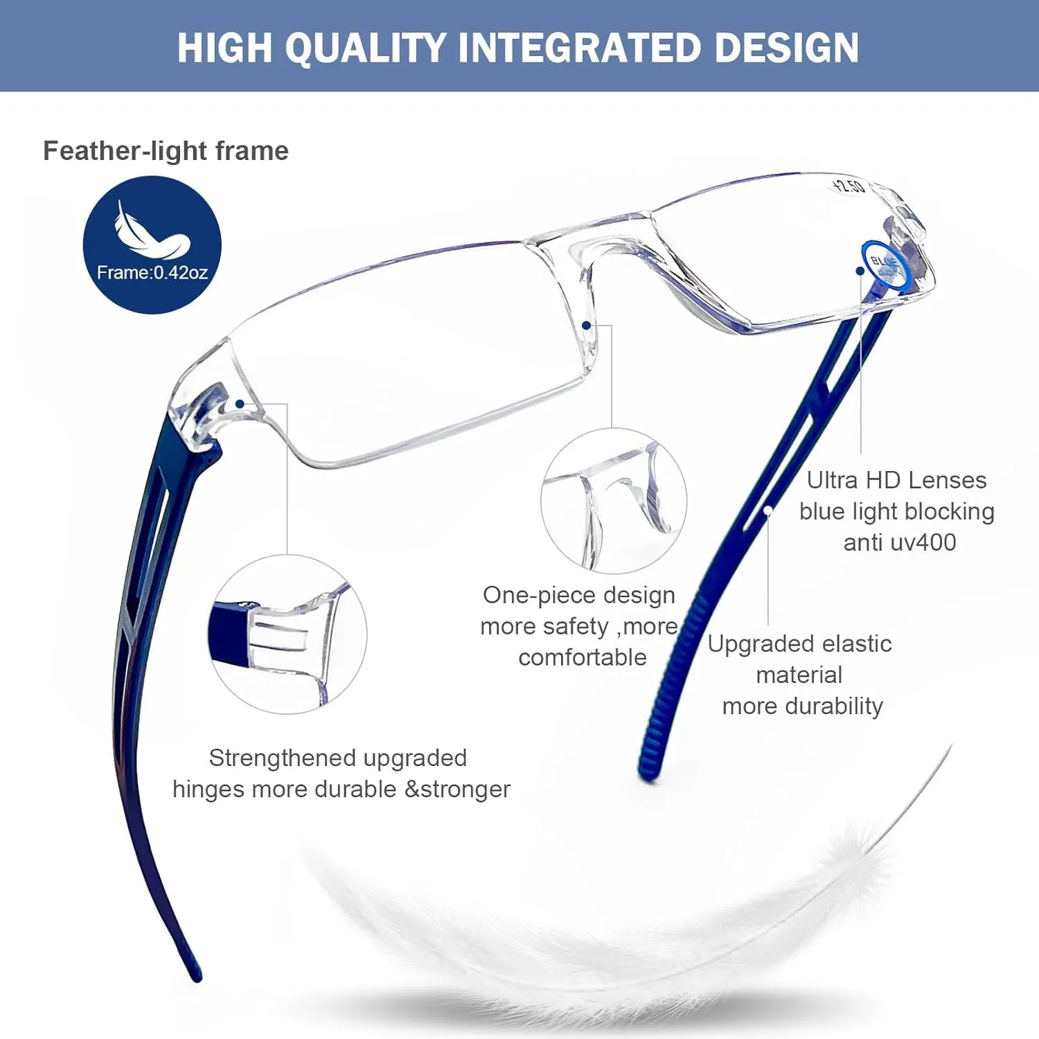 AQWANO Rimless Computer Reading Glasses Blue Light Blocking, 5 Pack Fashion Clear Frame Readers for Women Men Lightweight & Comfortable Anti Glare, 1.0