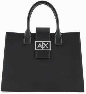Armani Exchange Women's Jodie, Sustainable, Logo Plate Closure Medium Tote, M
