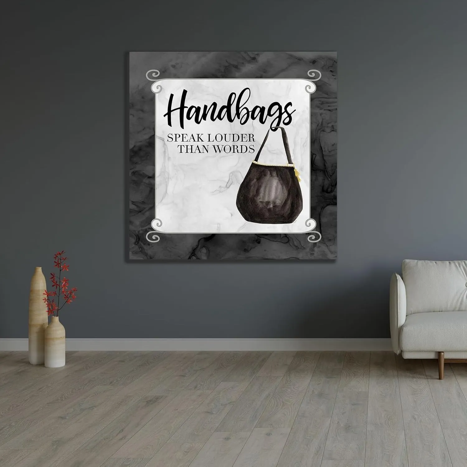 ArtDirect Reed, Tara 28x28 Gallery Wrapped Canvas Museum Art Titled: Fashion Humor XIII-Handbags Speak