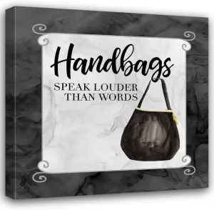 ArtDirect Reed, Tara 28x28 Gallery Wrapped Canvas Museum Art Titled: Fashion Humor XIII-Handbags Speak