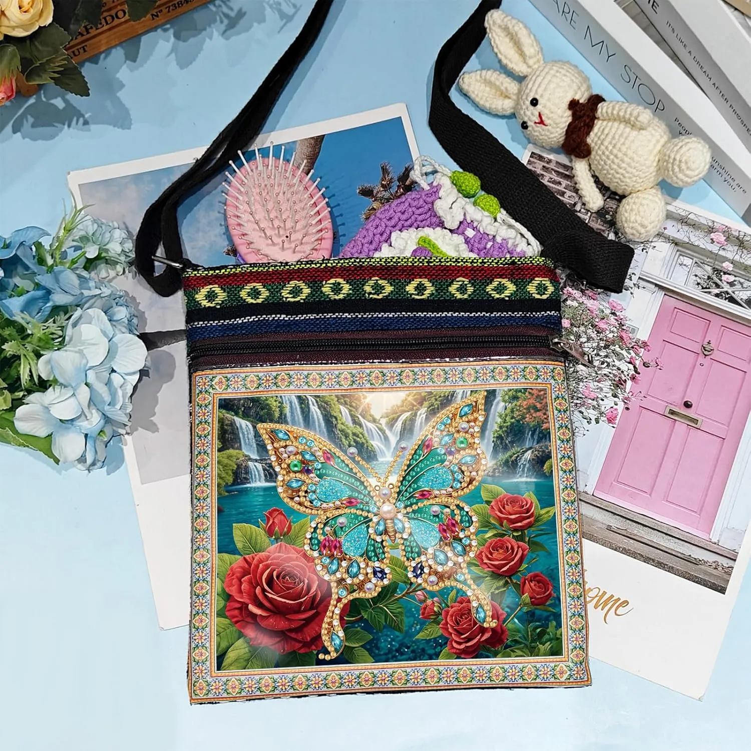ARTopet 2Pcs DIY Diamond Art Painting Canvas Crossbody Bag Black Ethnic Minority Shoulder Purses Beach Bag Special Shaped Crystal by Numbers Mosaic Kits for Women-01
