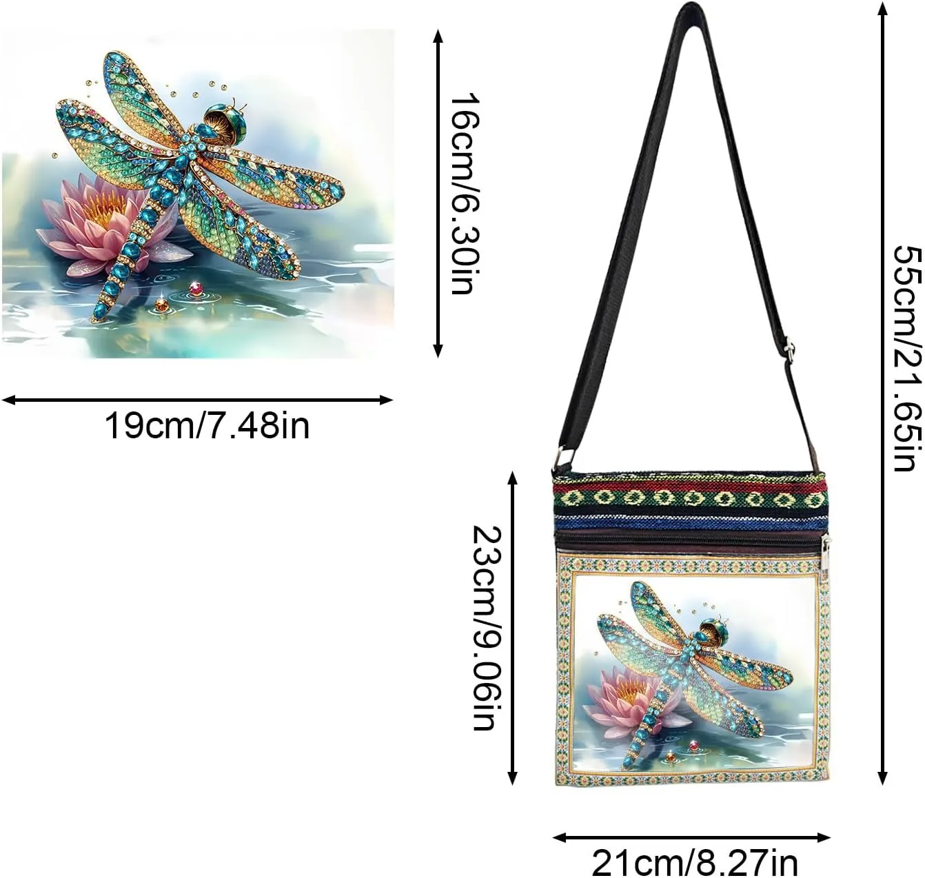 ARTopet 2Pcs DIY Diamond Art Painting Canvas Crossbody Bag Black Ethnic Minority Shoulder Purses Beach Bag Special Shaped Crystal by Numbers Mosaic Kits for Women-01