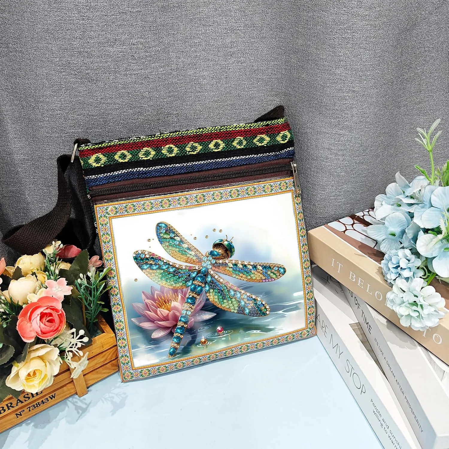 ARTopet 2Pcs DIY Diamond Art Painting Canvas Crossbody Bag Black Ethnic Minority Shoulder Purses Beach Bag Special Shaped Crystal by Numbers Mosaic Kits for Women-01