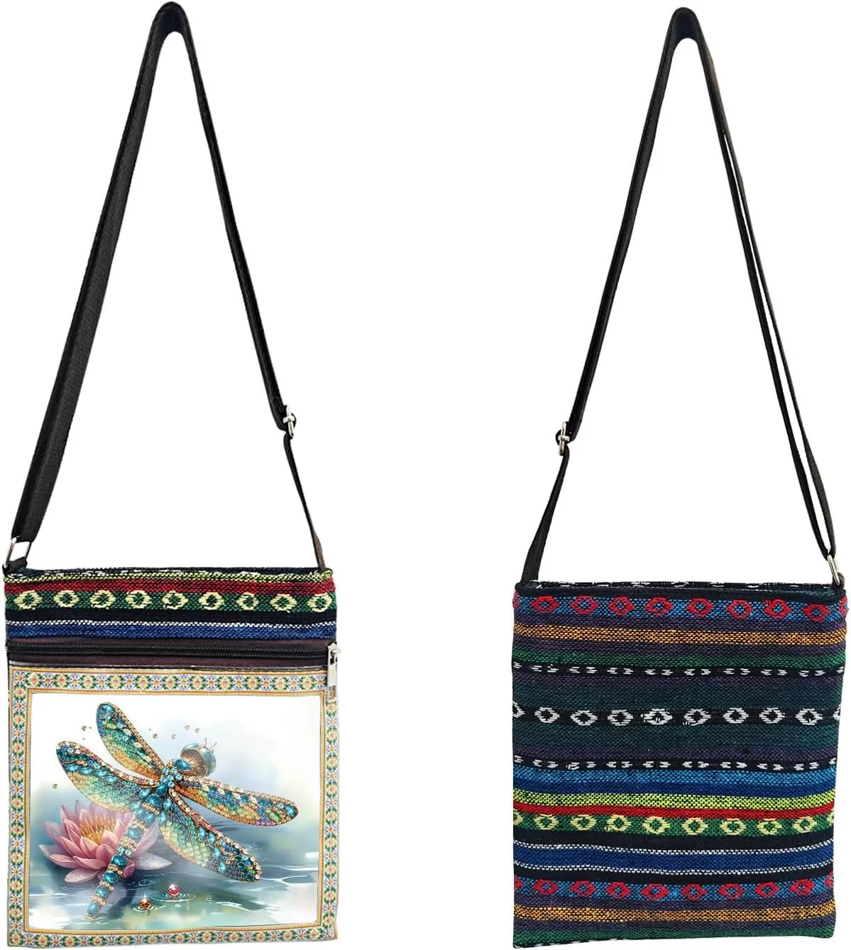 ARTopet 2Pcs DIY Diamond Art Painting Canvas Crossbody Bag Black Ethnic Minority Shoulder Purses Beach Bag Special Shaped Crystal by Numbers Mosaic Kits for Women-01