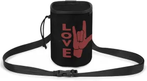 ASL I Love You Sign Language Dog Training Pouch with Waistband Shoulder Strap Pet Treat Bag for Travel Hiking