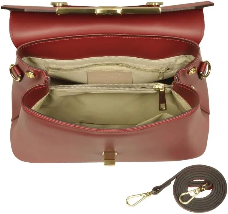 Atlanta Top Handle Satchel Bag, Genuine Leather, 10.6 x 8.7 x 4.7 inches, Gold Hardware