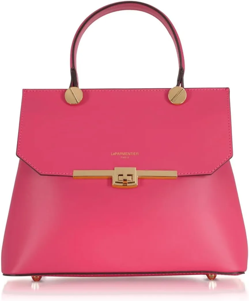 Atlanta Top Handle Satchel Bag, Genuine Leather, 10.6 x 8.7 x 4.7 inches, Gold Hardware