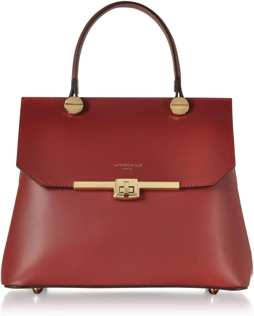 Atlanta Top Handle Satchel Bag, Genuine Leather, 10.6 x 8.7 x 4.7 inches, Gold Hardware