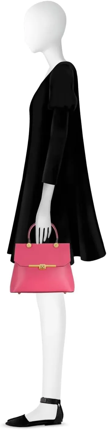 Atlanta Top Handle Satchel Bag, Genuine Leather, 10.6 x 8.7 x 4.7 inches, Gold Hardware