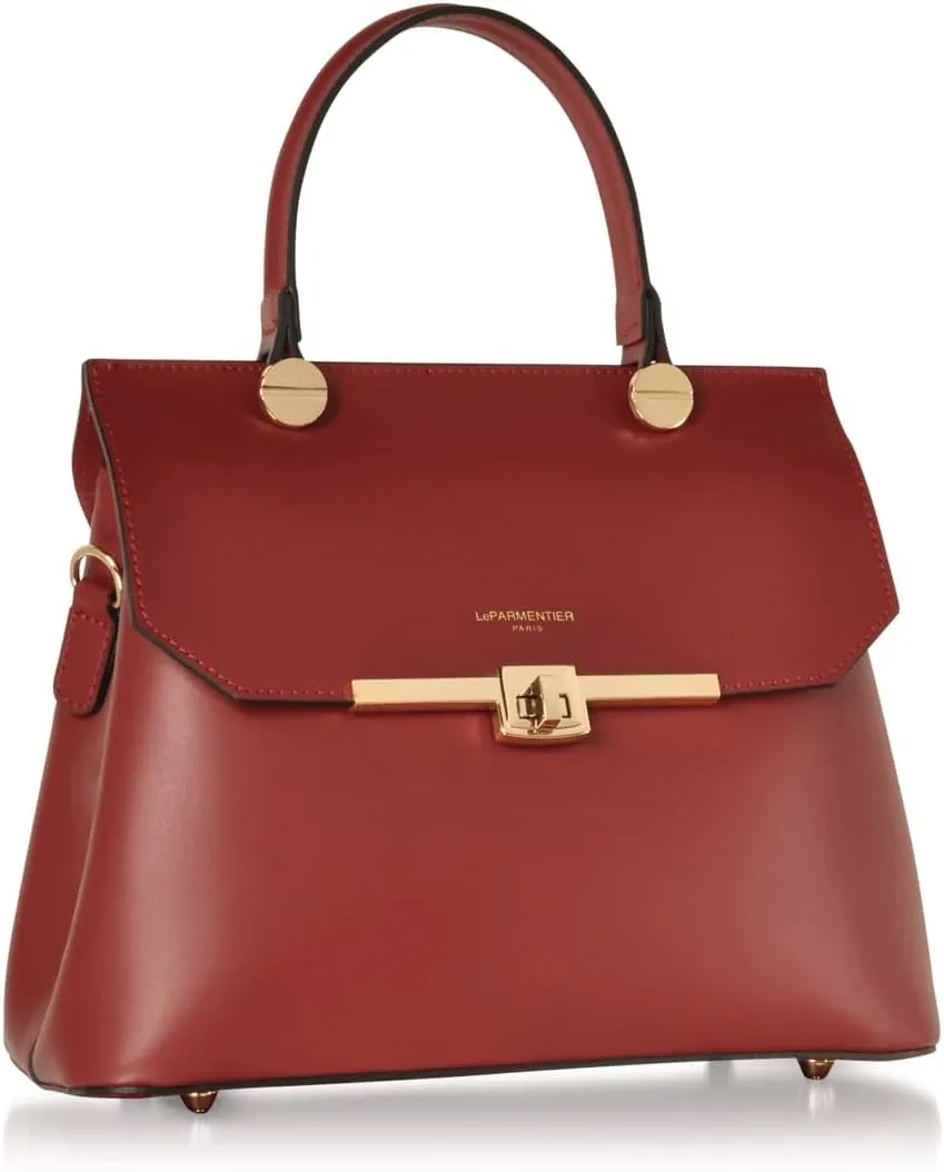Atlanta Top Handle Satchel Bag, Genuine Leather, 10.6 x 8.7 x 4.7 inches, Gold Hardware