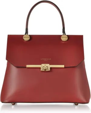 Atlanta Top Handle Satchel Bag, Genuine Leather, 10.6 x 8.7 x 4.7 inches, Gold Hardware
