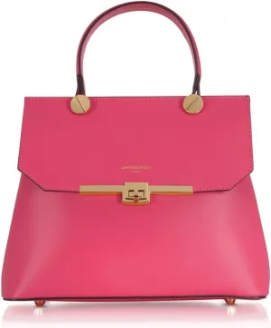 Atlanta Top Handle Satchel Bag, Genuine Leather, 10.6 x 8.7 x 4.7 inches, Gold Hardware