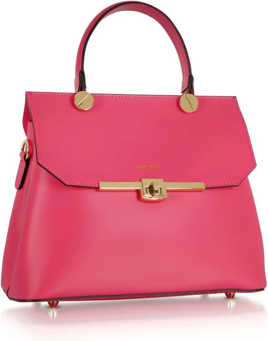 Atlanta Top Handle Satchel Bag, Genuine Leather, 10.6 x 8.7 x 4.7 inches, Gold Hardware