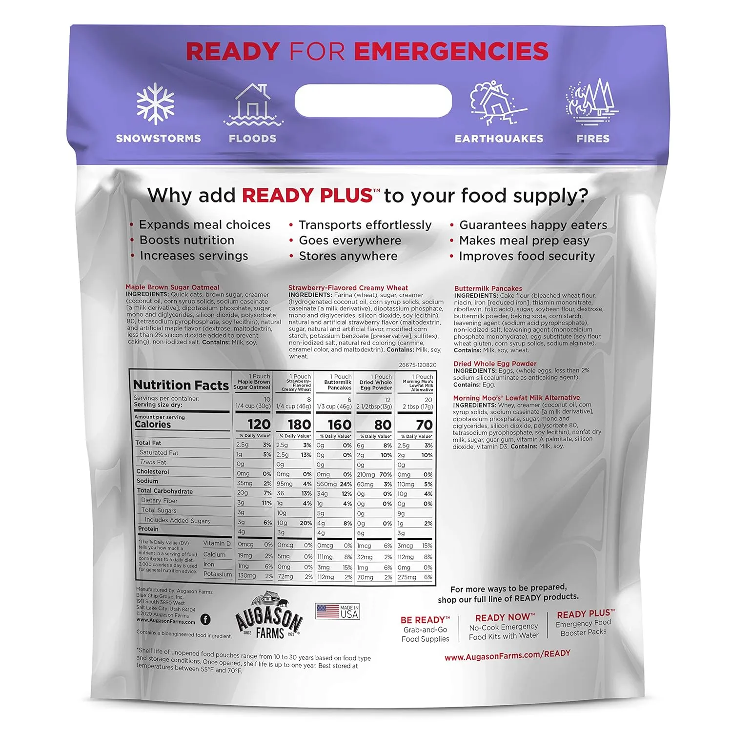 Augason Farms READY PLUS Breakfast Emergency Food Supply | 30-Year Shelf Life