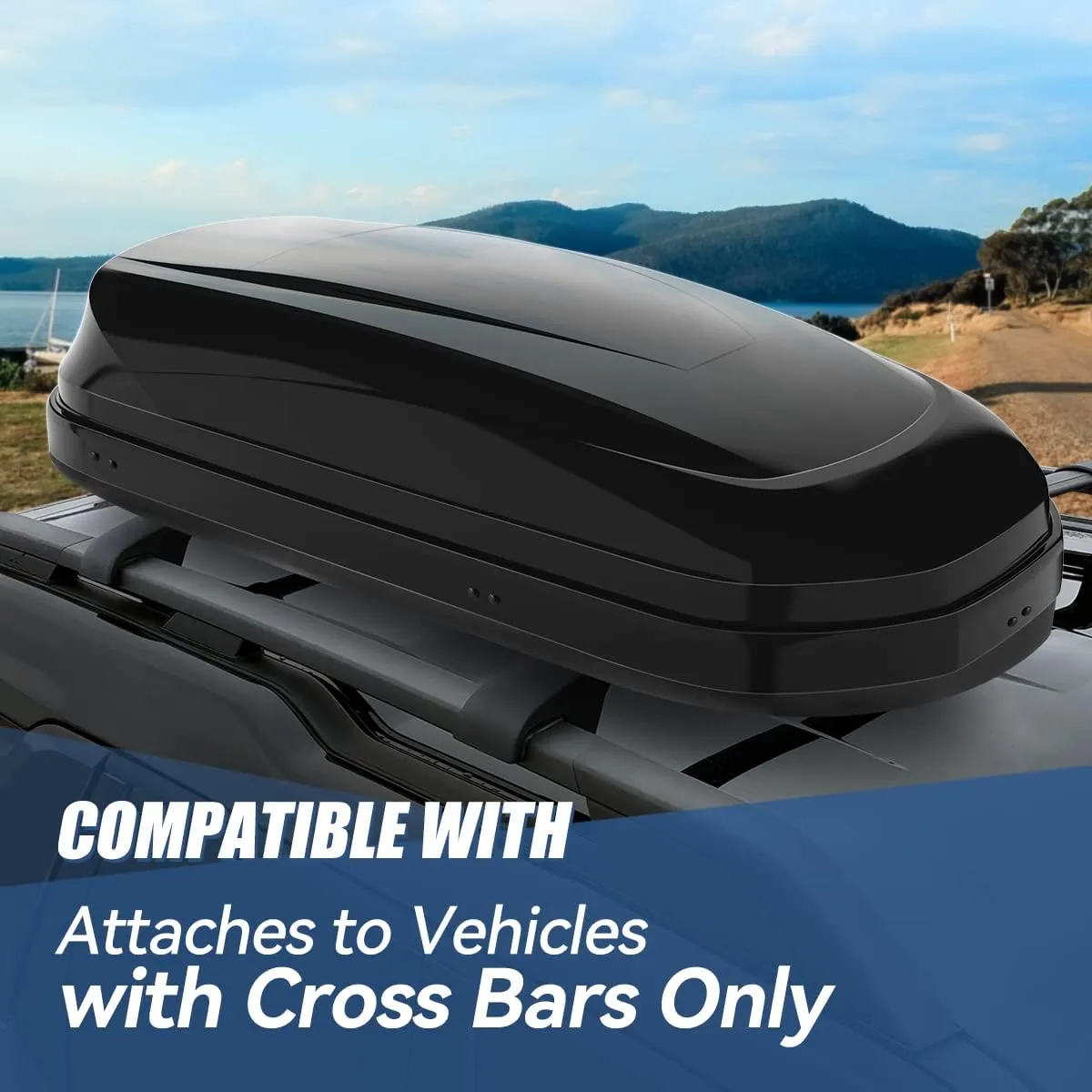 Auto Dynasty Hard Shell Roof Top Mount Car Storage Travel Luggage Box Cargo Carrier, 53 (L) x 34 (W) x 15 (H) Inches, Capacity 110 Pounds, 11 Cubic Feet (Tool-Free Install), Glossy Black Finish
