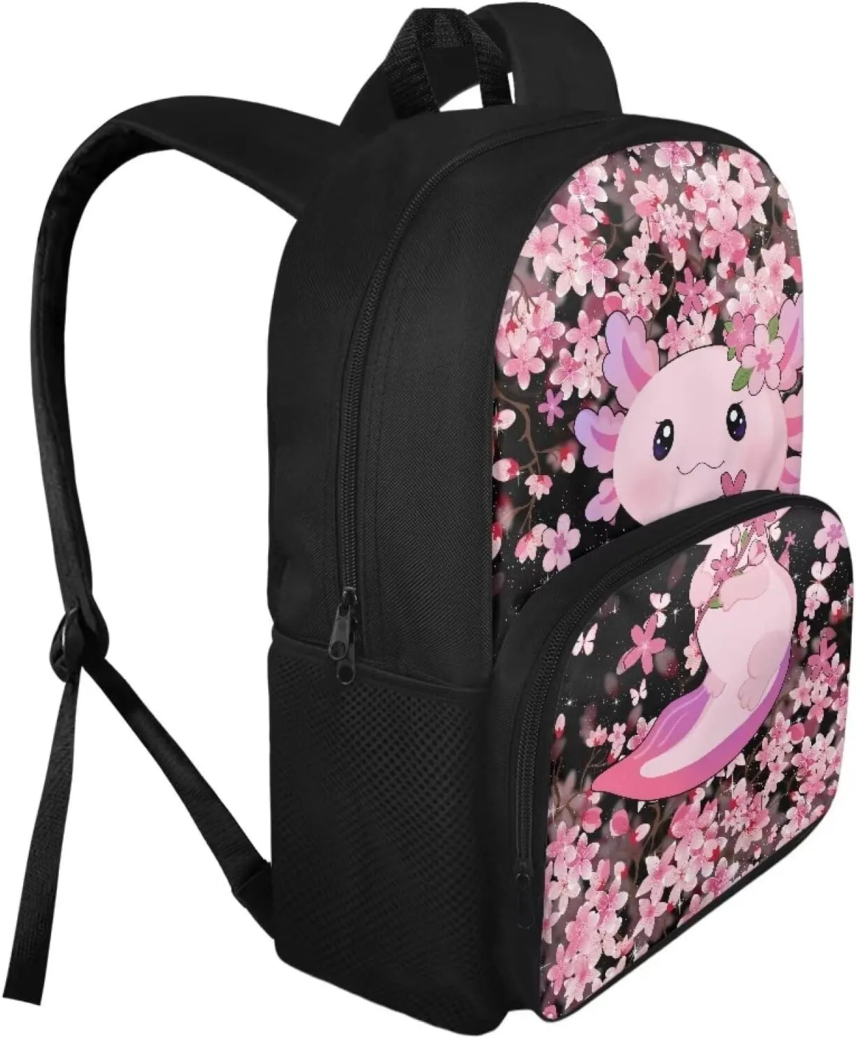 Axolotl School Backpack for Girls 3rd Grade Kawaii Primary School Bookbag 15 Inch Schoolbag with Side Water Pocket for 6-8 Large Capacity Book Bags Cherry Blossom School Bags