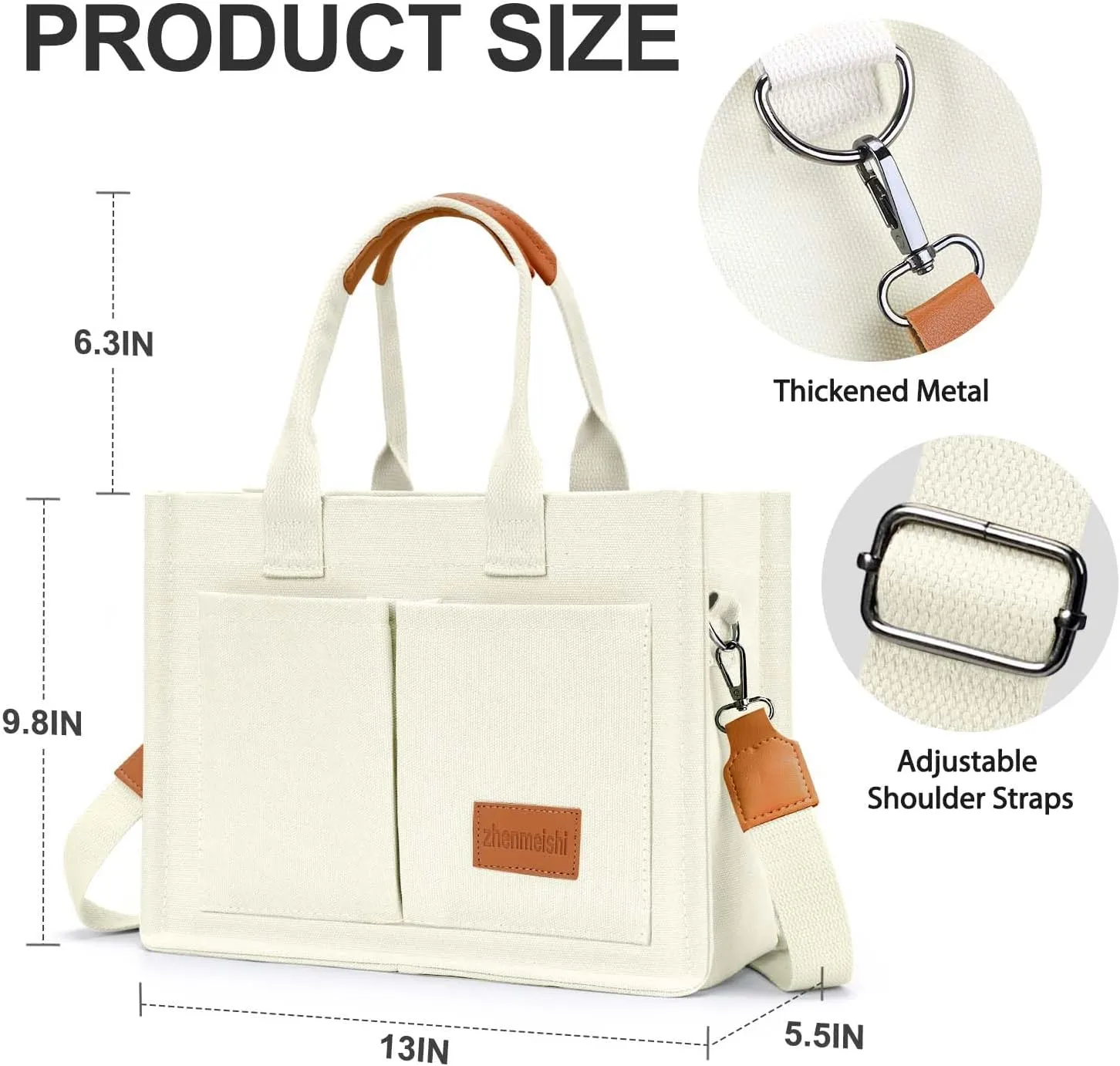 Ayieyill Canvas Tote Bag for Women with Pockets Crossbody Bag Tote Shoulder Handbags Casual Work Bags Everything Tote Bag