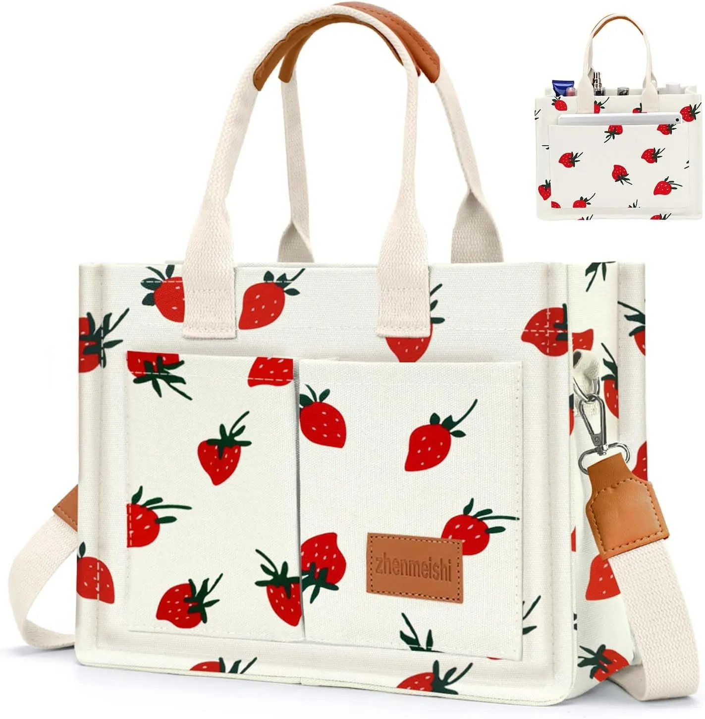 Ayieyill Canvas Tote Bag for Women with Pockets Crossbody Bag Tote Shoulder Handbags Casual Work Bags Everything Tote Bag