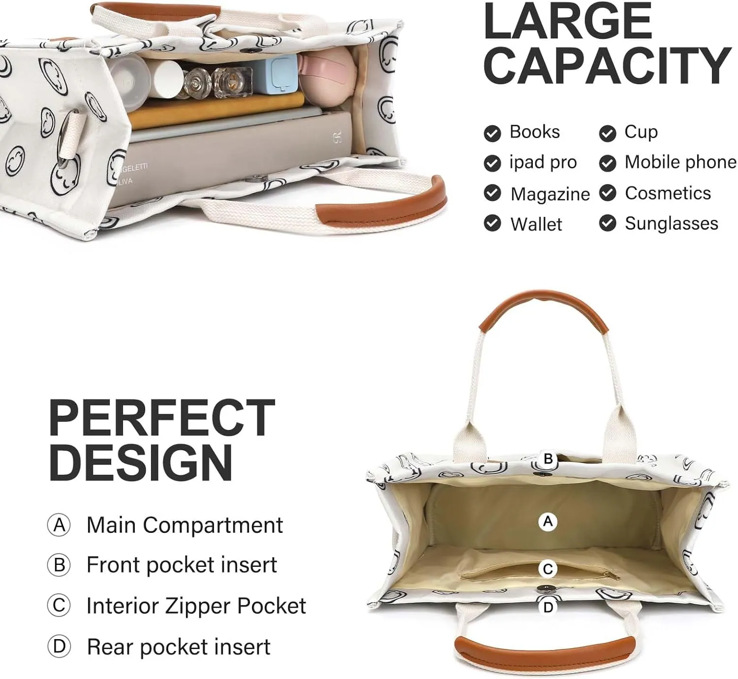 Ayieyill Canvas Tote Bag for Women with Pockets Crossbody Bag Tote Shoulder Handbags Casual Work Bags Everything Tote Bag