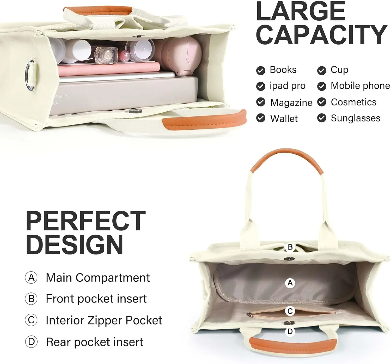 Ayieyill Canvas Tote Bag for Women with Pockets Crossbody Bag Tote Shoulder Handbags Casual Work Bags Everything Tote Bag