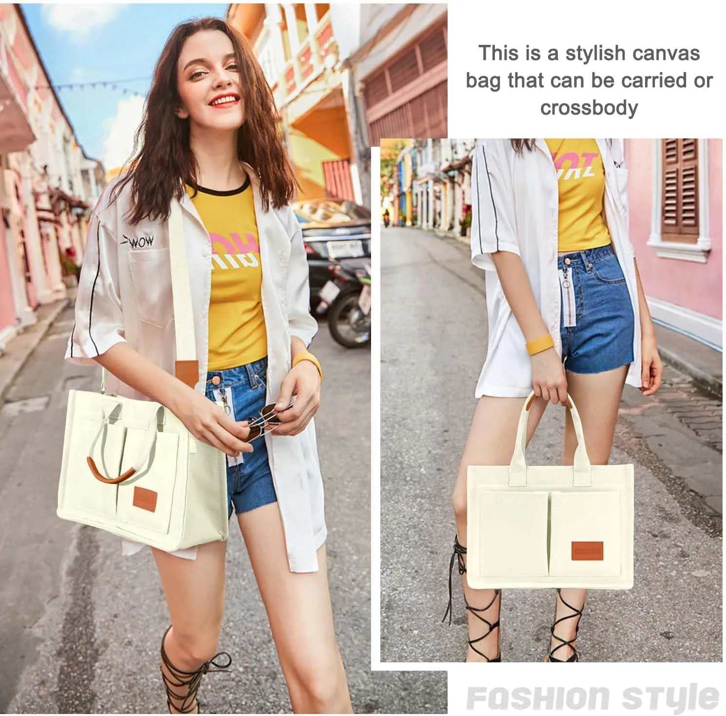 Ayieyill Canvas Tote Bag for Women with Pockets Crossbody Bag Tote Shoulder Handbags Casual Work Bags Everything Tote Bag