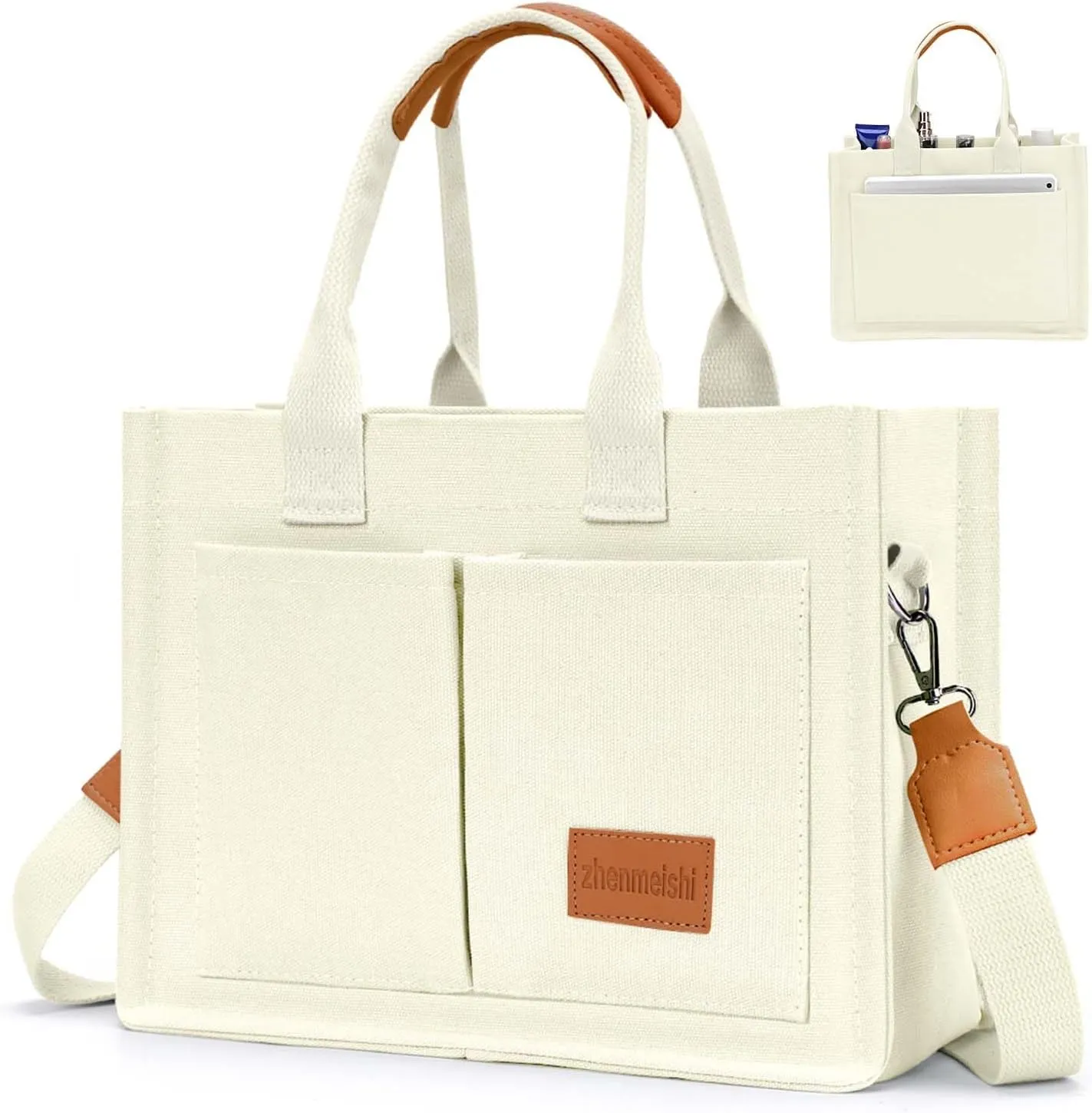 Ayieyill Canvas Tote Bag for Women with Pockets Crossbody Bag Tote Shoulder Handbags Casual Work Bags Everything Tote Bag