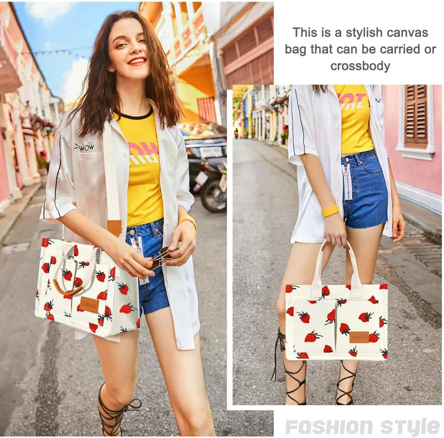 Ayieyill Canvas Tote Bag for Women with Pockets Crossbody Bag Tote Shoulder Handbags Casual Work Bags Everything Tote Bag