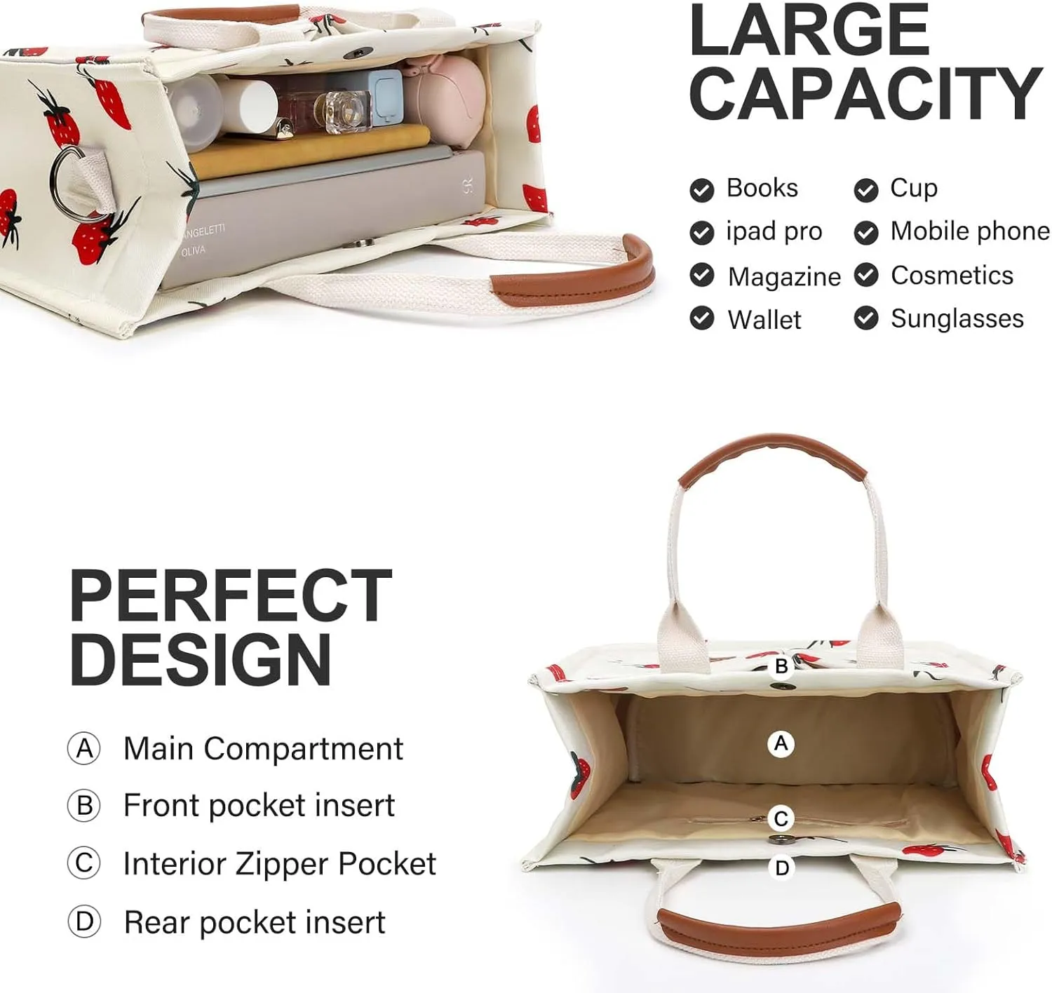 Ayieyill Canvas Tote Bag for Women with Pockets Crossbody Bag Tote Shoulder Handbags Casual Work Bags Everything Tote Bag