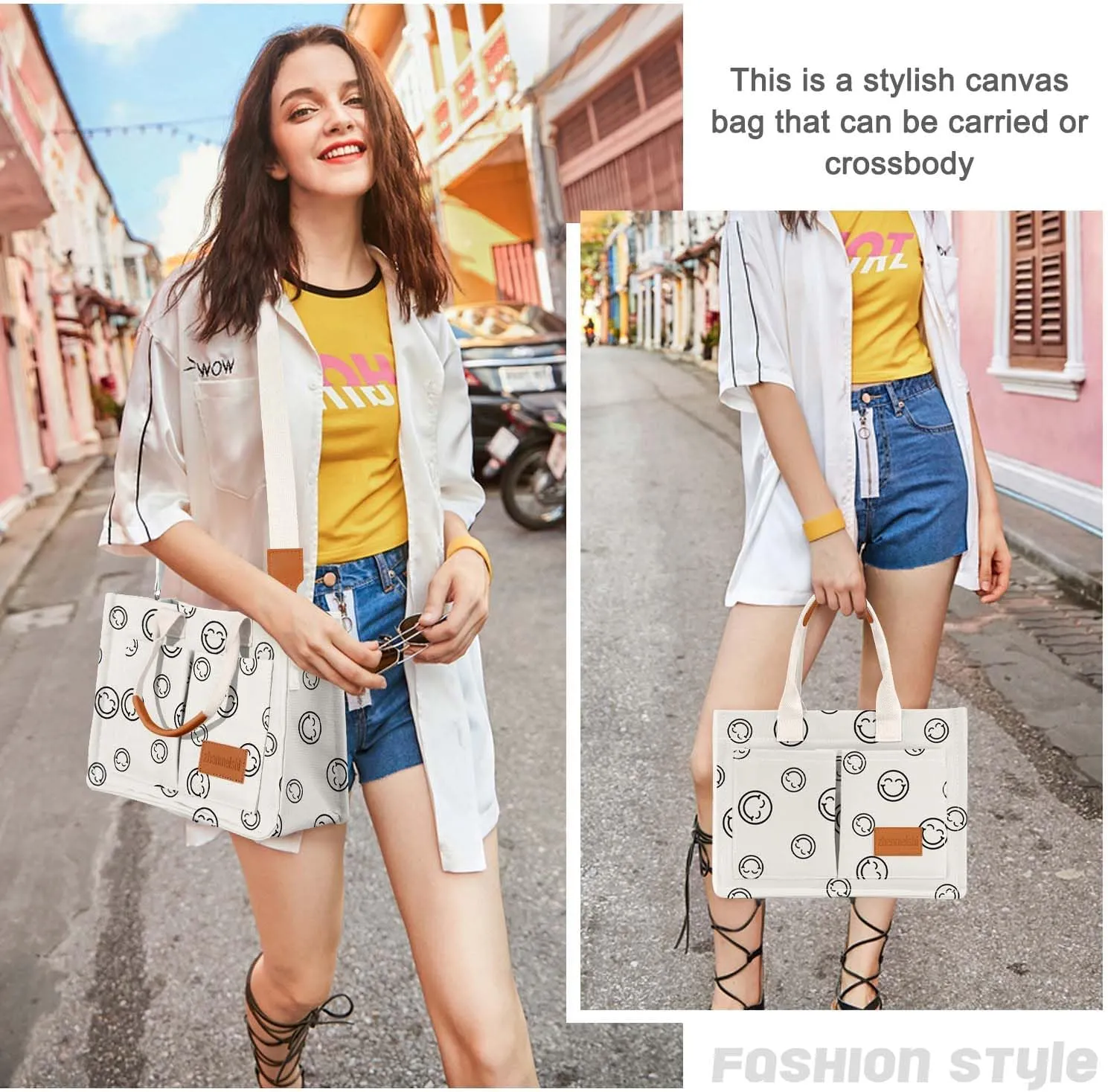 Ayieyill Canvas Tote Bag for Women with Pockets Crossbody Bag Tote Shoulder Handbags Casual Work Bags Everything Tote Bag