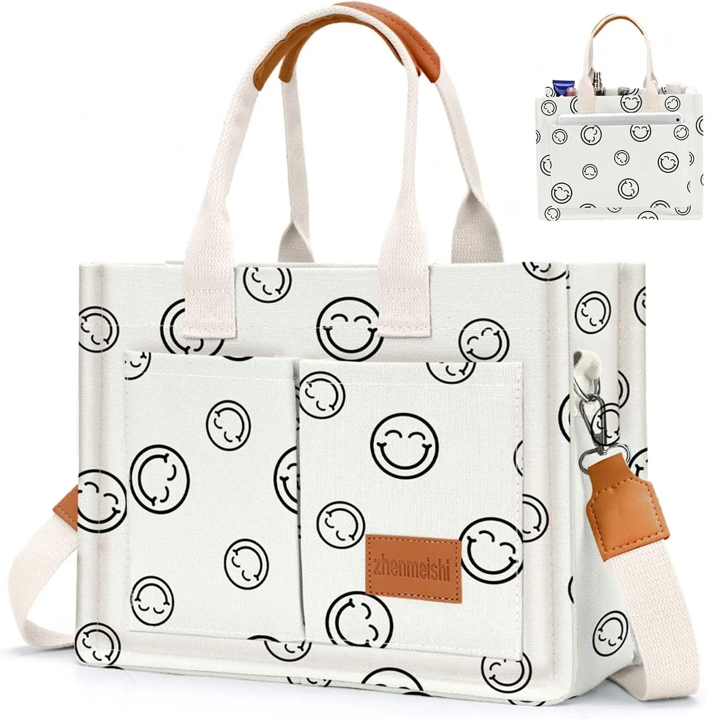Ayieyill Canvas Tote Bag for Women with Pockets Crossbody Bag Tote Shoulder Handbags Casual Work Bags Everything Tote Bag