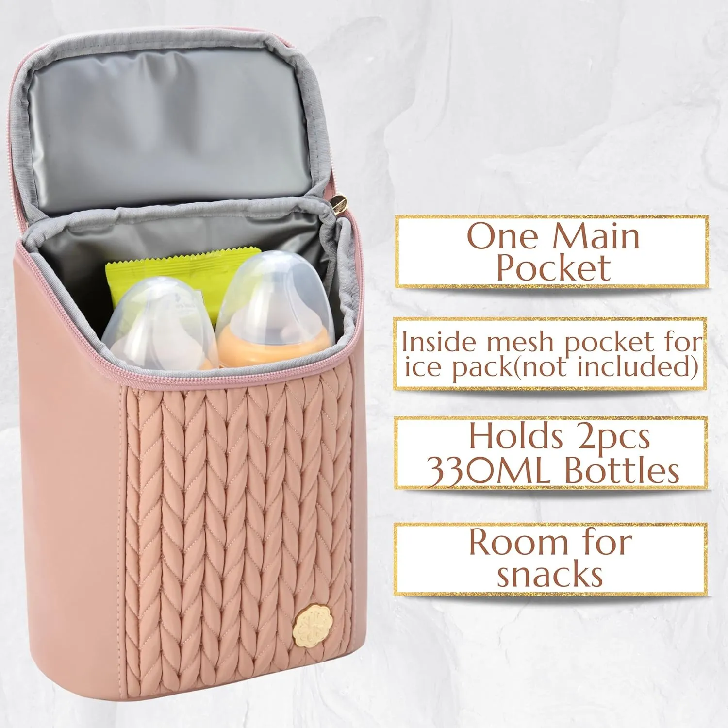 Baby Bottle Cooler Bag with Adjustable Straps to Fits Stroller or Diaper Bag,Insulated Baby Bottle Bag for Nursing Moms Daycare or Travel (Dusty Rose)