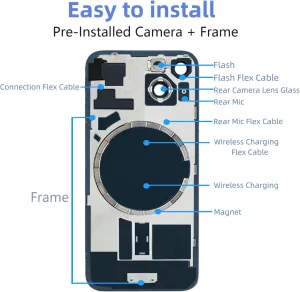 Back Glass Replacement for iPhone 15 Rear Back Cover Glass with Logo Waterproof and Camera Lens Professional Repair Tool Kit (Blue)
