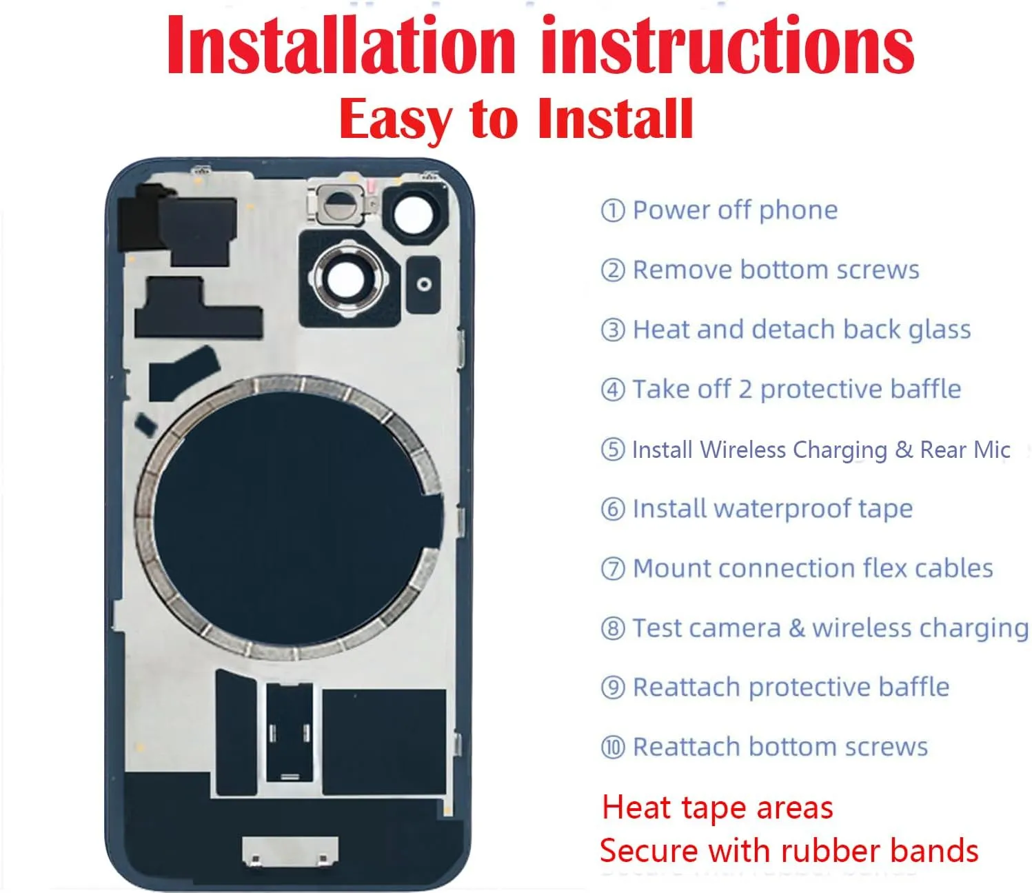 Back Glass Replacement for iPhone 15 Rear Back Cover Glass with Logo Waterproof and Camera Lens Professional Repair Tool Kit (Blue)