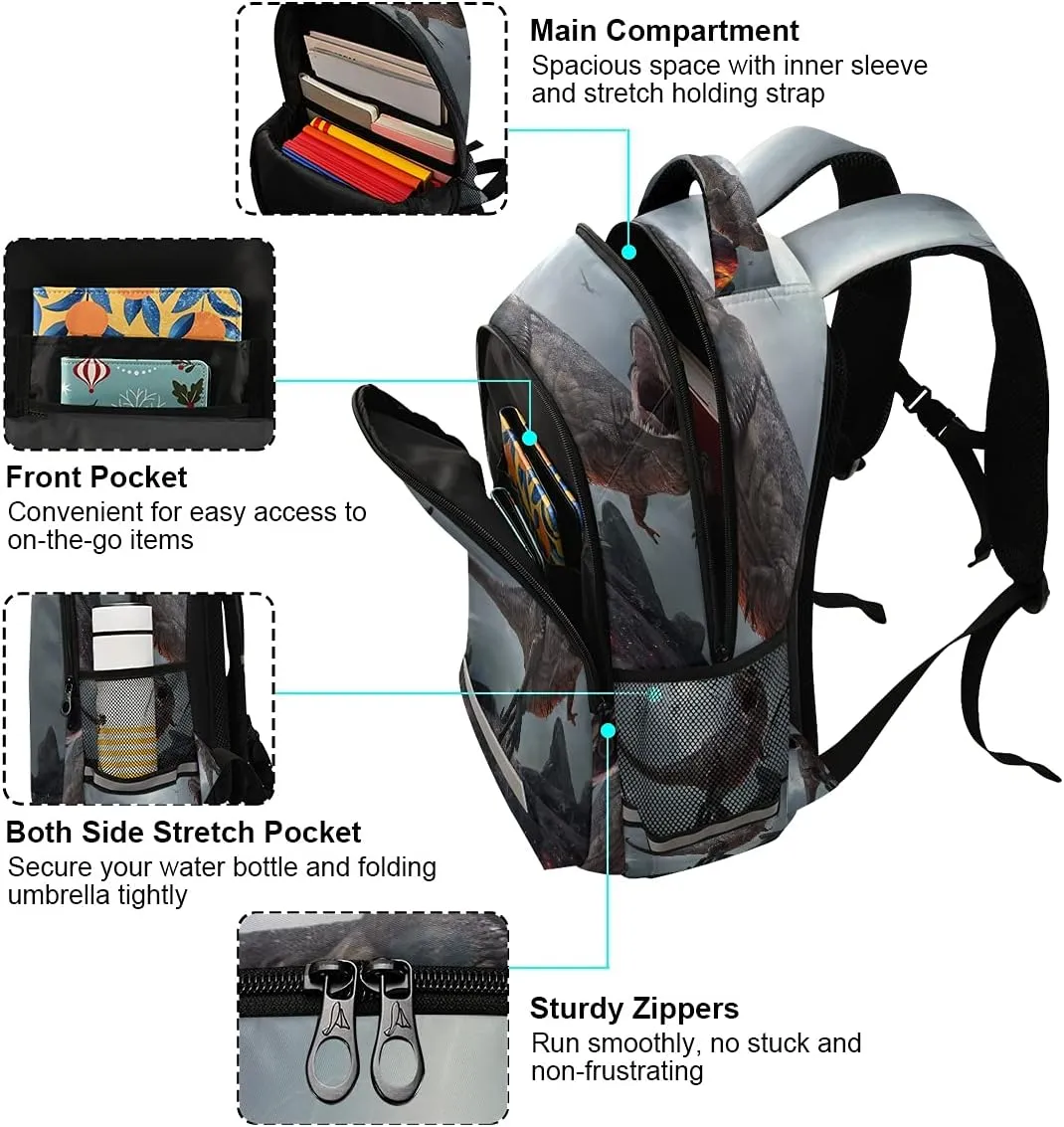 Backpack Bookbag 3D T-Rex Dinosaur School Bag Travel Bag for Girls Boys Teen