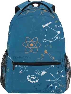 Backpack Daypack Shoulder Bag with Name Label Tag Blue Sea Math Mathematical Formula Education Number Luggage Bag for Gym Sports Casual Women Men