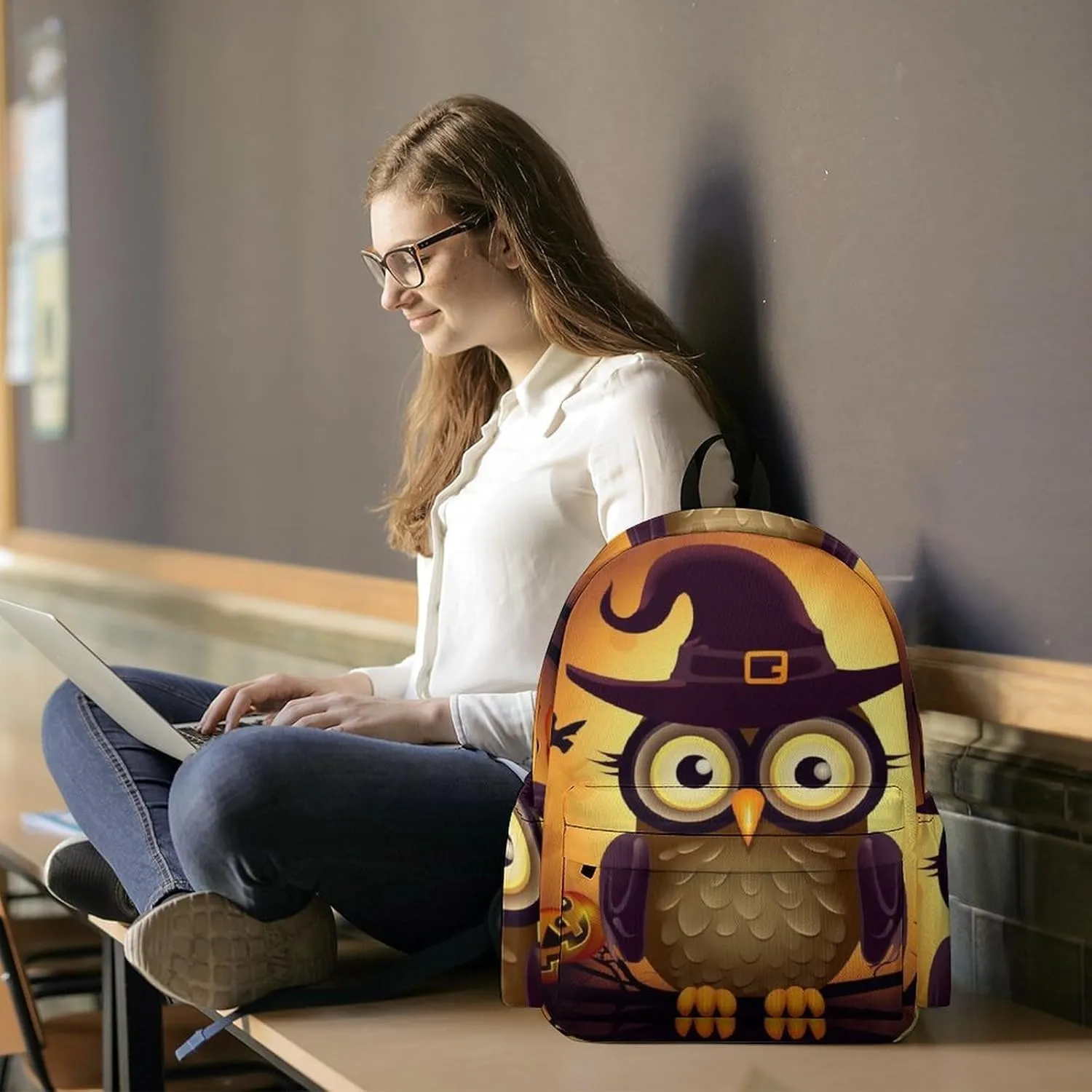 Backpack for Men Women Daypack Waterproof Halloween Cute Owl Computer Bag Business Work Bag for Travel