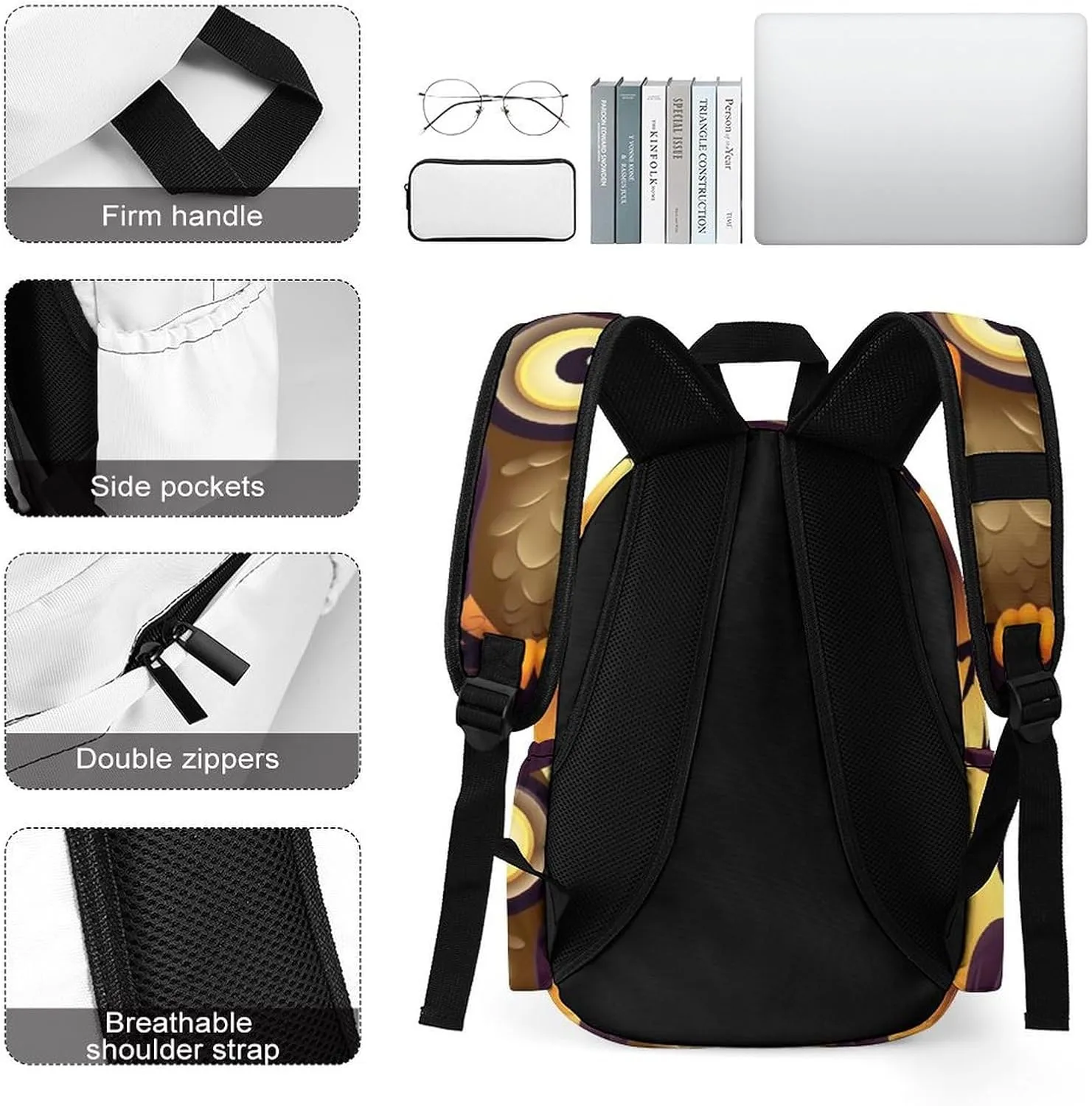 Backpack for Men Women Daypack Waterproof Halloween Cute Owl Computer Bag Business Work Bag for Travel